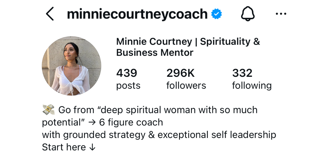 Minnie Courtney's social media profile after she rebuilt her brand