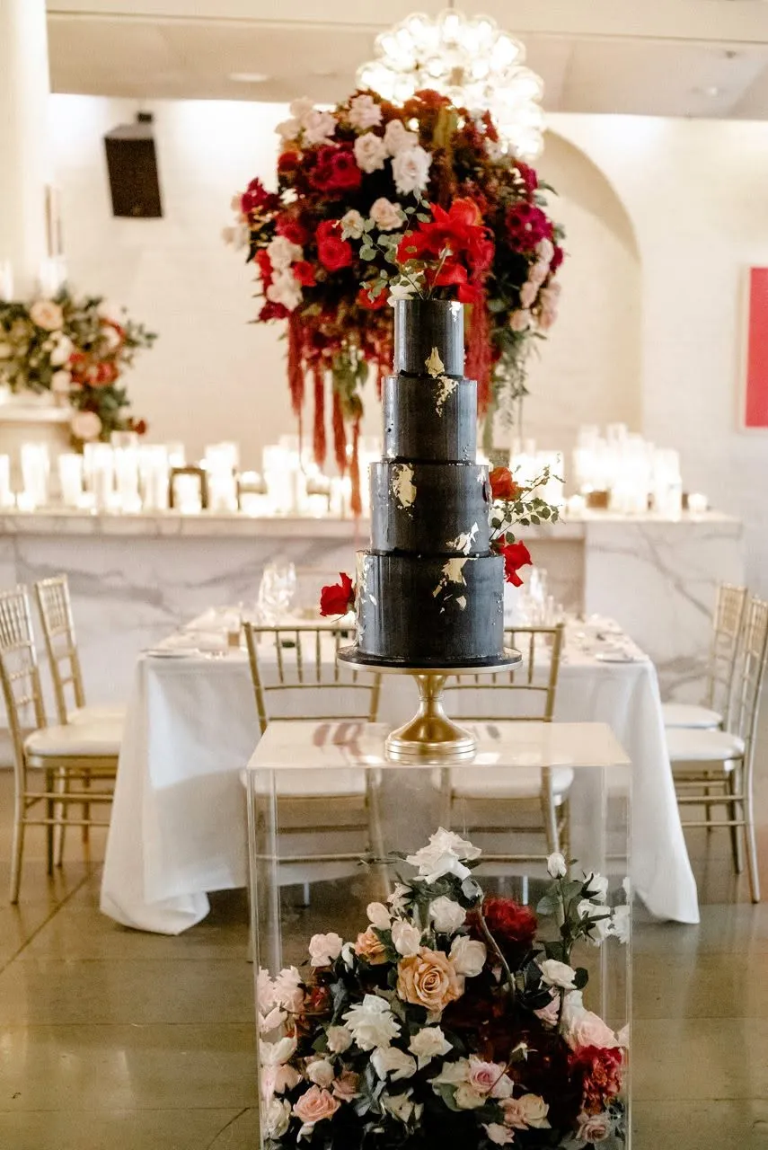 Cake table with cascading florals