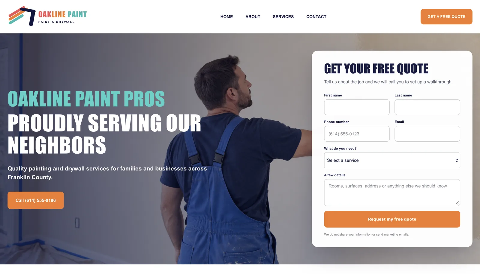 Painting contractor website with quote form