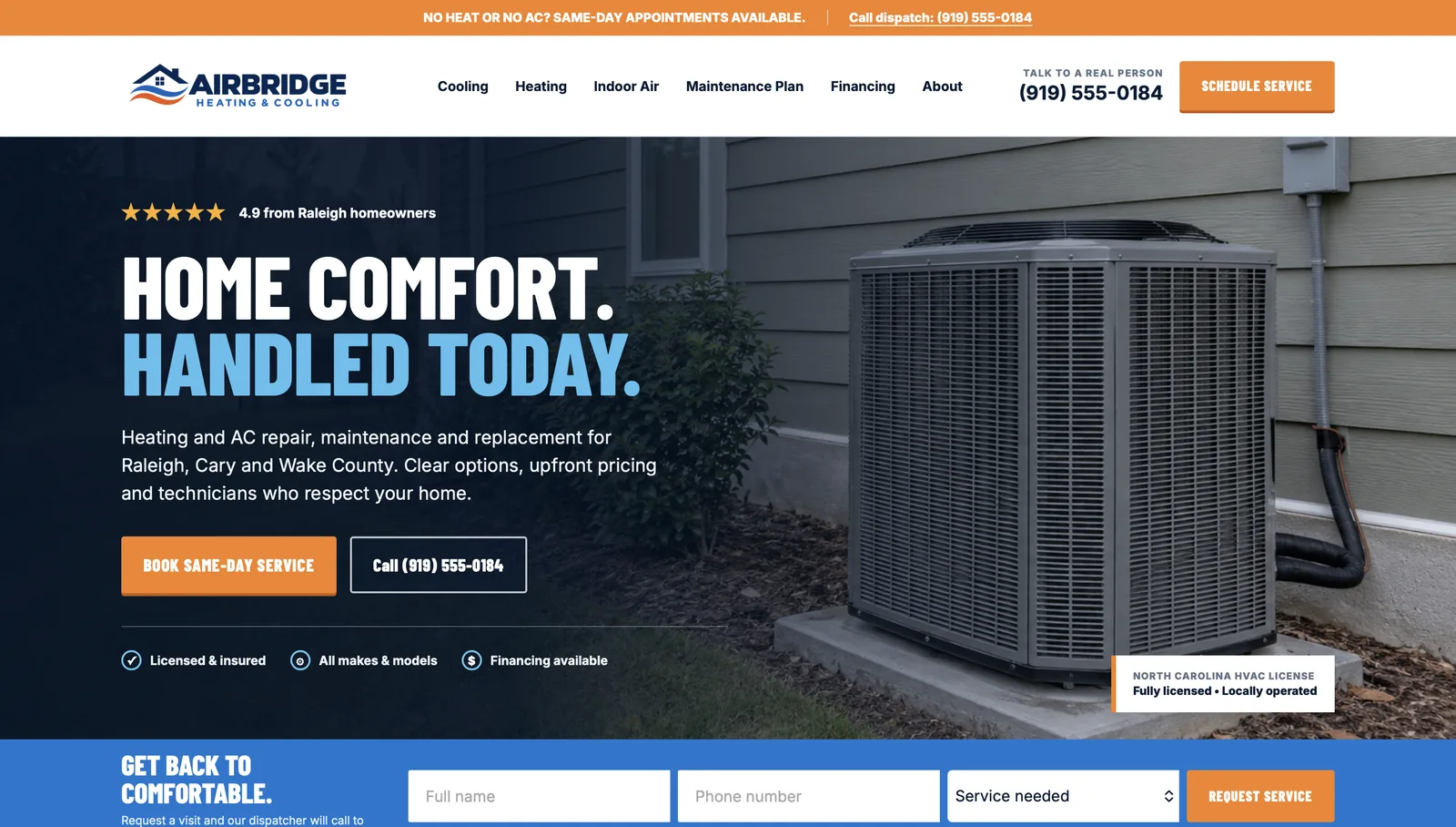 Heating and cooling contractor website