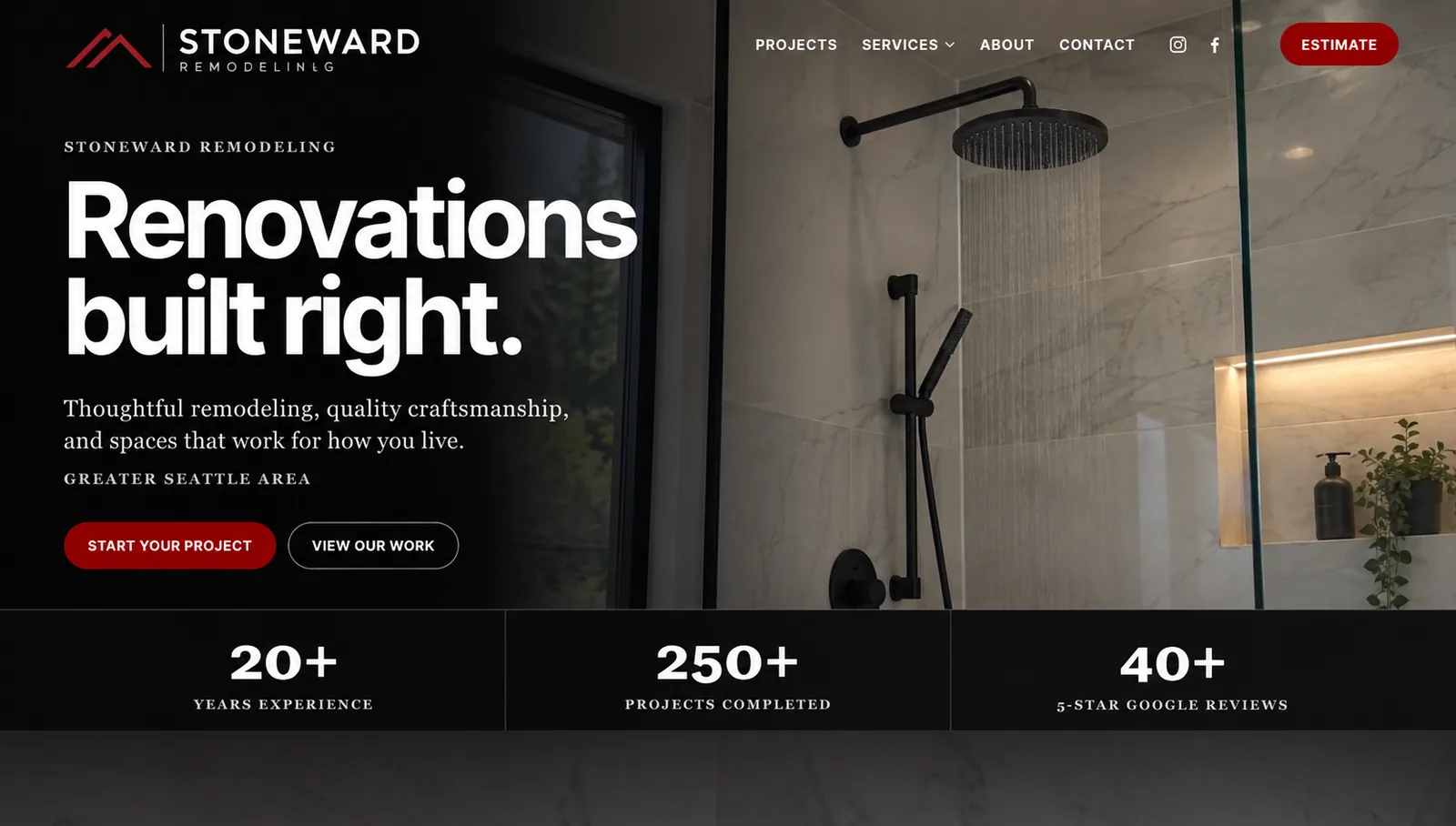Contractor website hero example