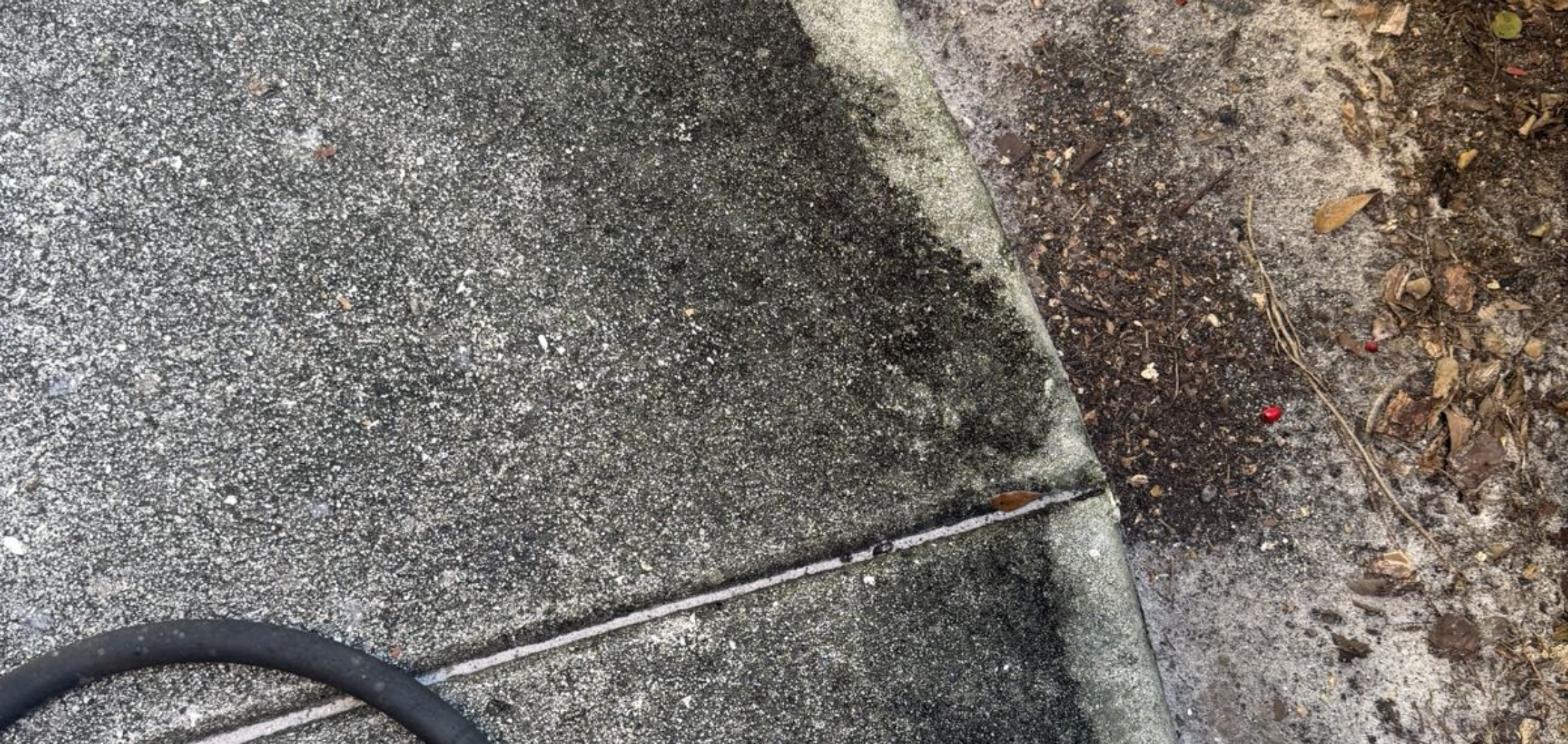 Walkway half cleaned showing the difference