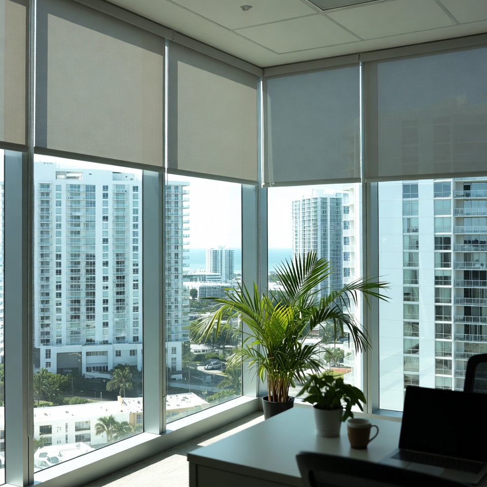 Living room with modern window treatments