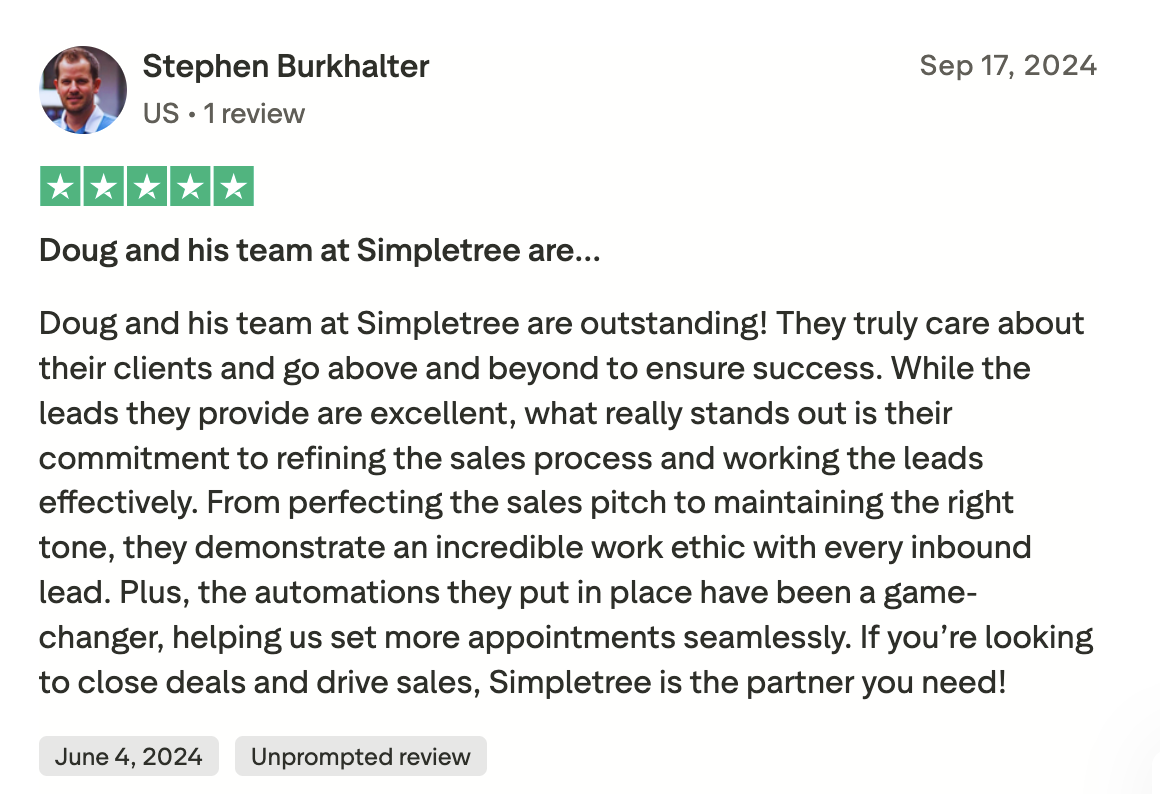 Client review of Simple Tree Digital solar marketing