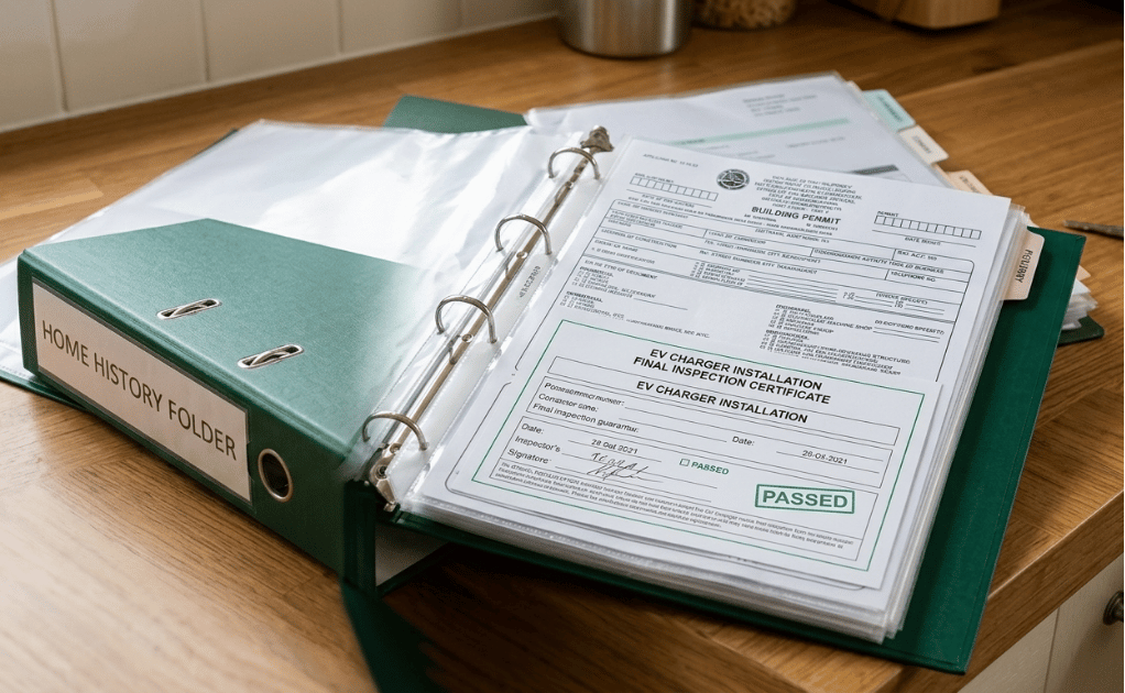 EV charger installation certificate of acceptance for home insurance and resale value