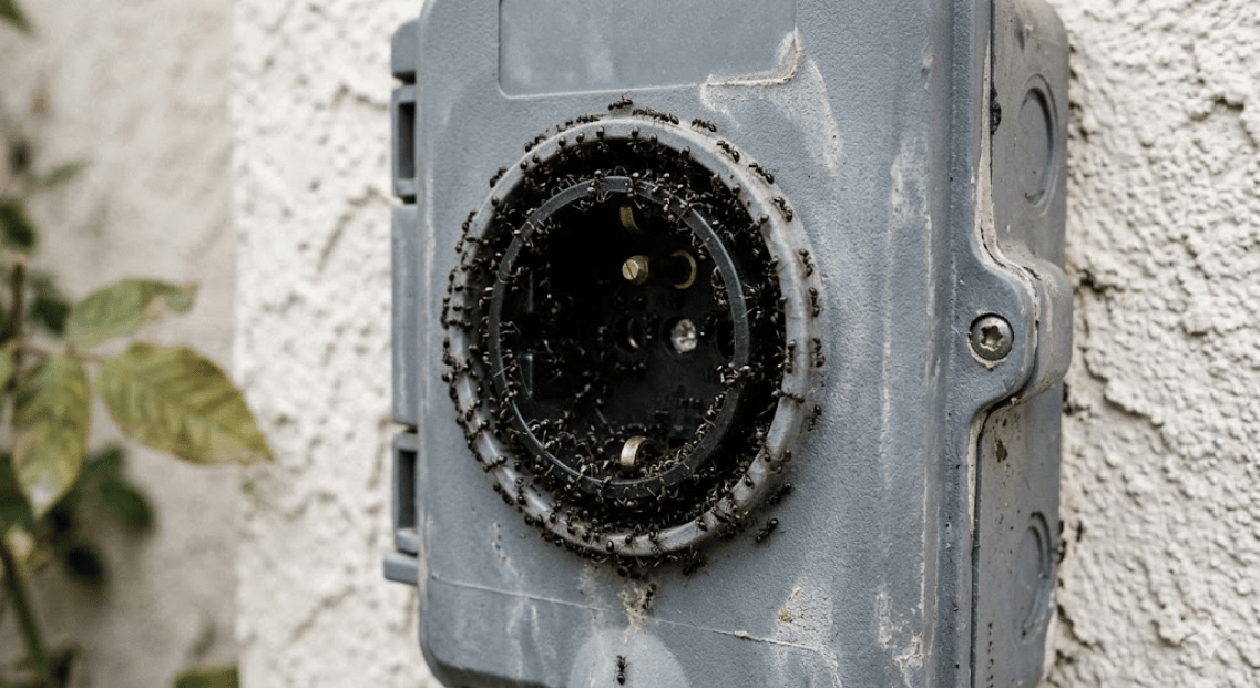 Ants are attracted to electromagnetic fields, swarming the port of an EV charger