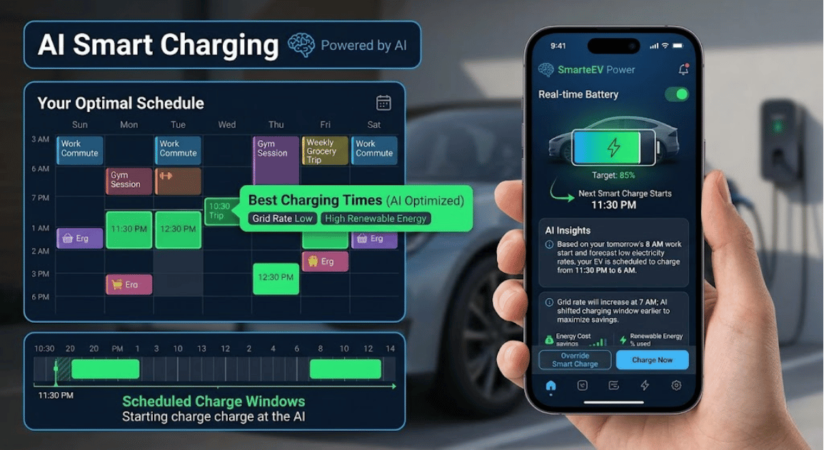 Sample user interface for smart EV charging powered by AI