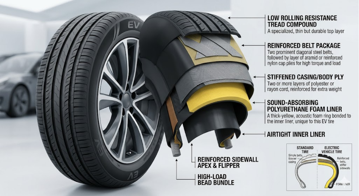 Component parts of an EV tire Component parts of an EV tire