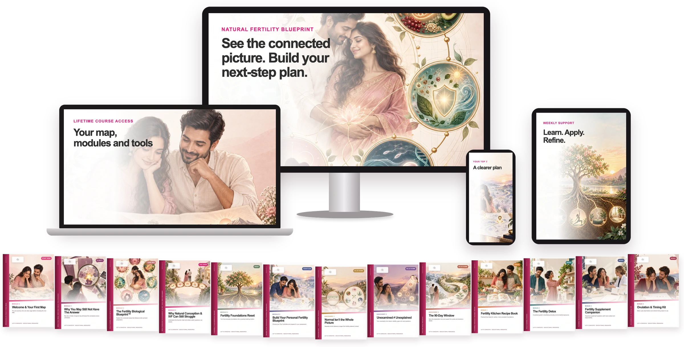 All 13 Natural Fertility Blueprint module, discovery and bonus boxes with digital devices