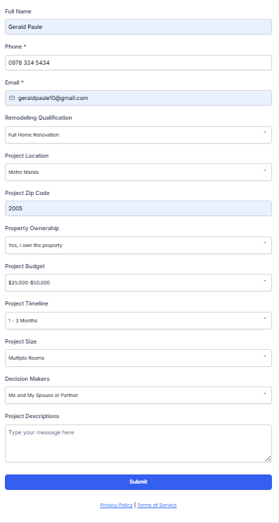 Remodeling qualification lead form