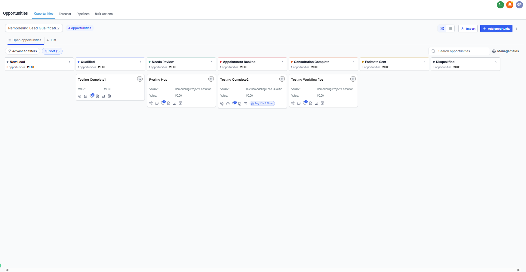 GoHighLevel remodeling lead CRM pipeline