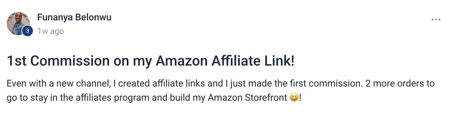 Funanya sharing her first affiliate commission