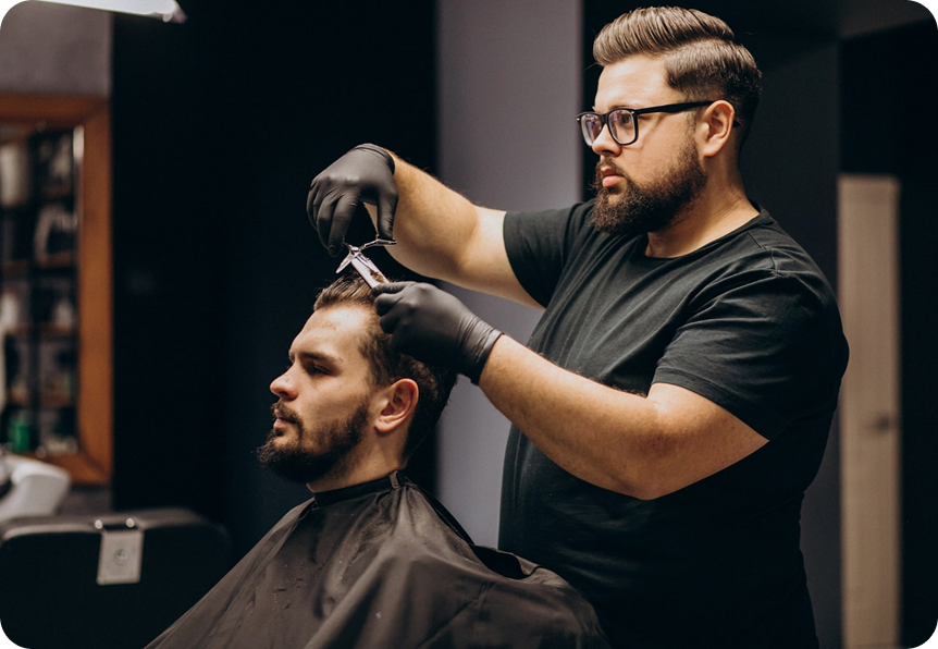 Haircut and Beard in barbershop
