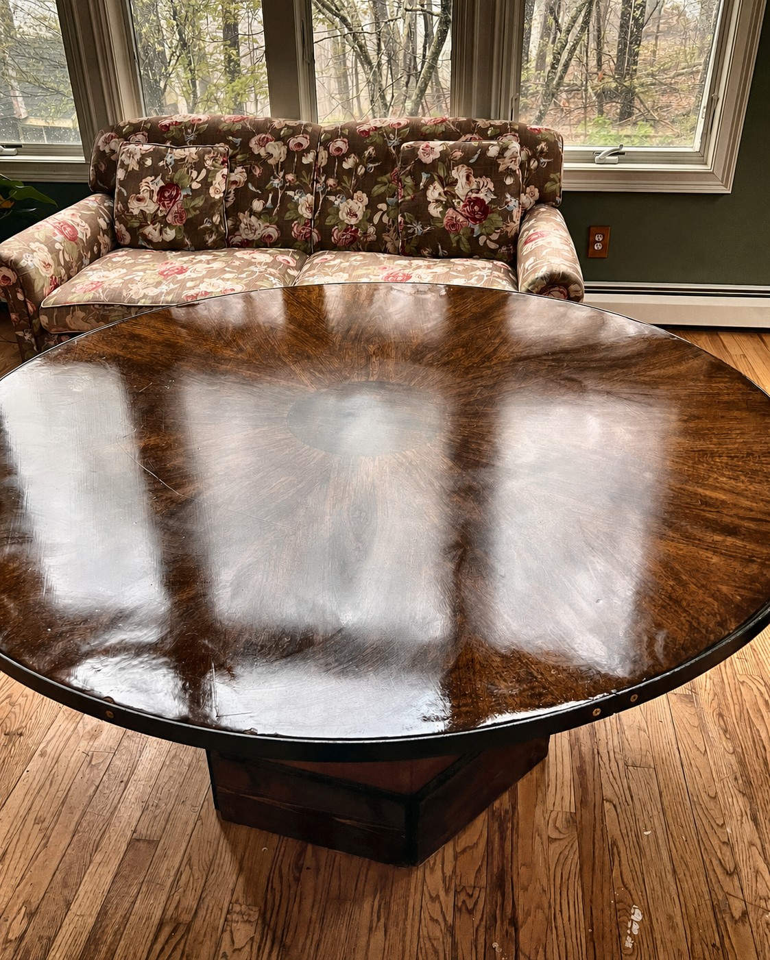 Hand-finished dining table with book-matched grain