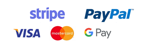 Métodos de pago aceptados: Stripe, PayPal, Visa, Mastercard, Google Pay
