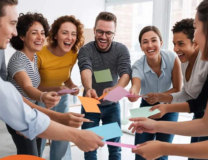 Grupo usando tarjetas de dinámicas