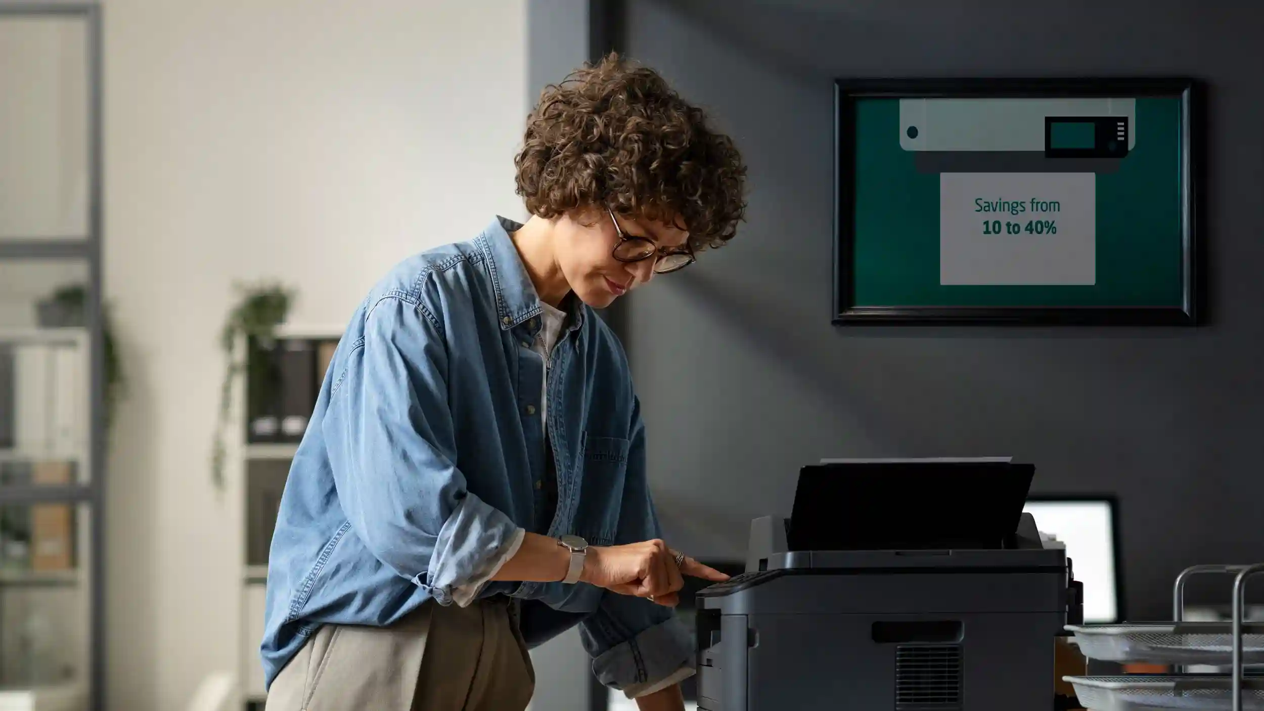 Business owner reviewing a printer lease contract with a provider