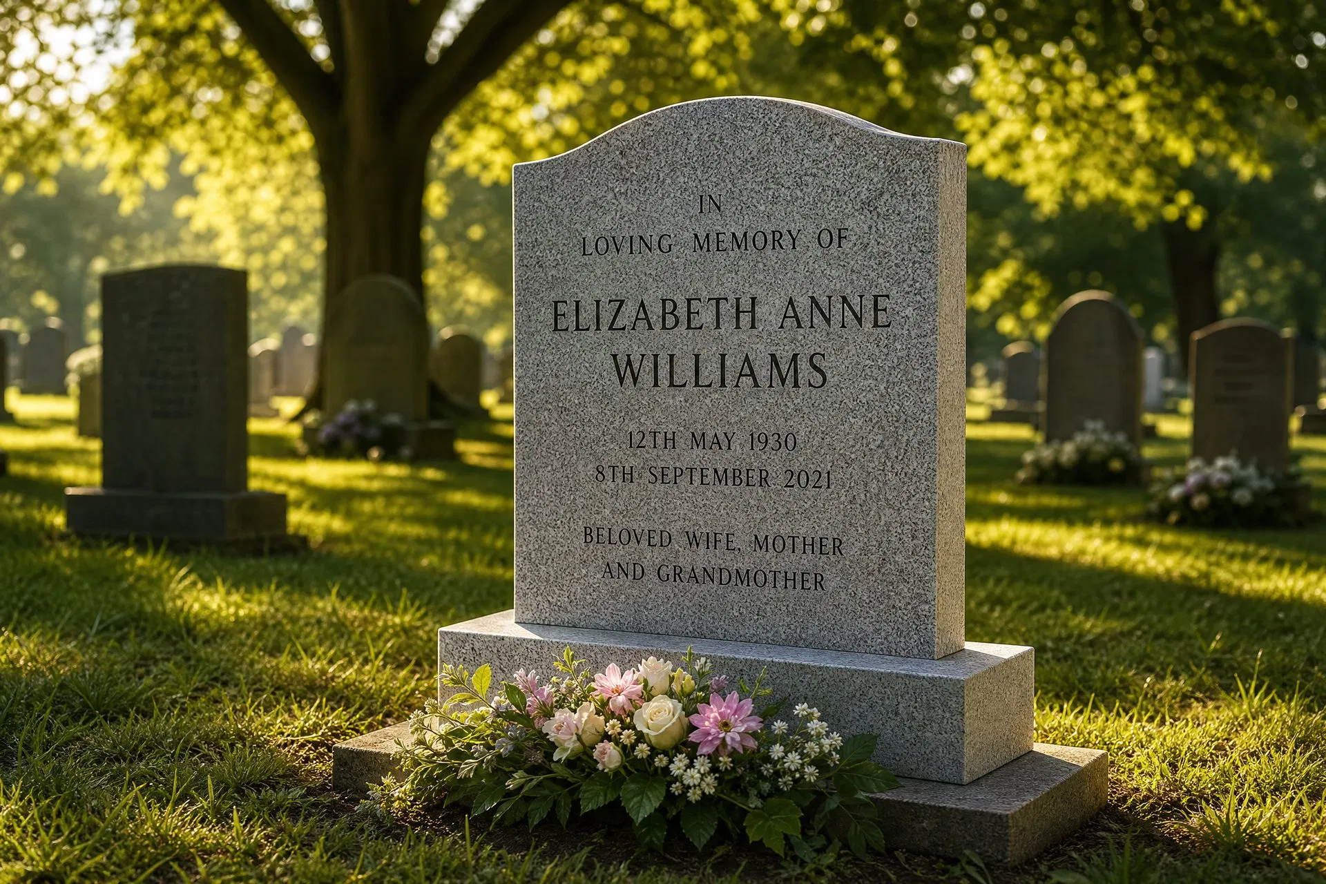 Cleaned headstone with fresh flowers