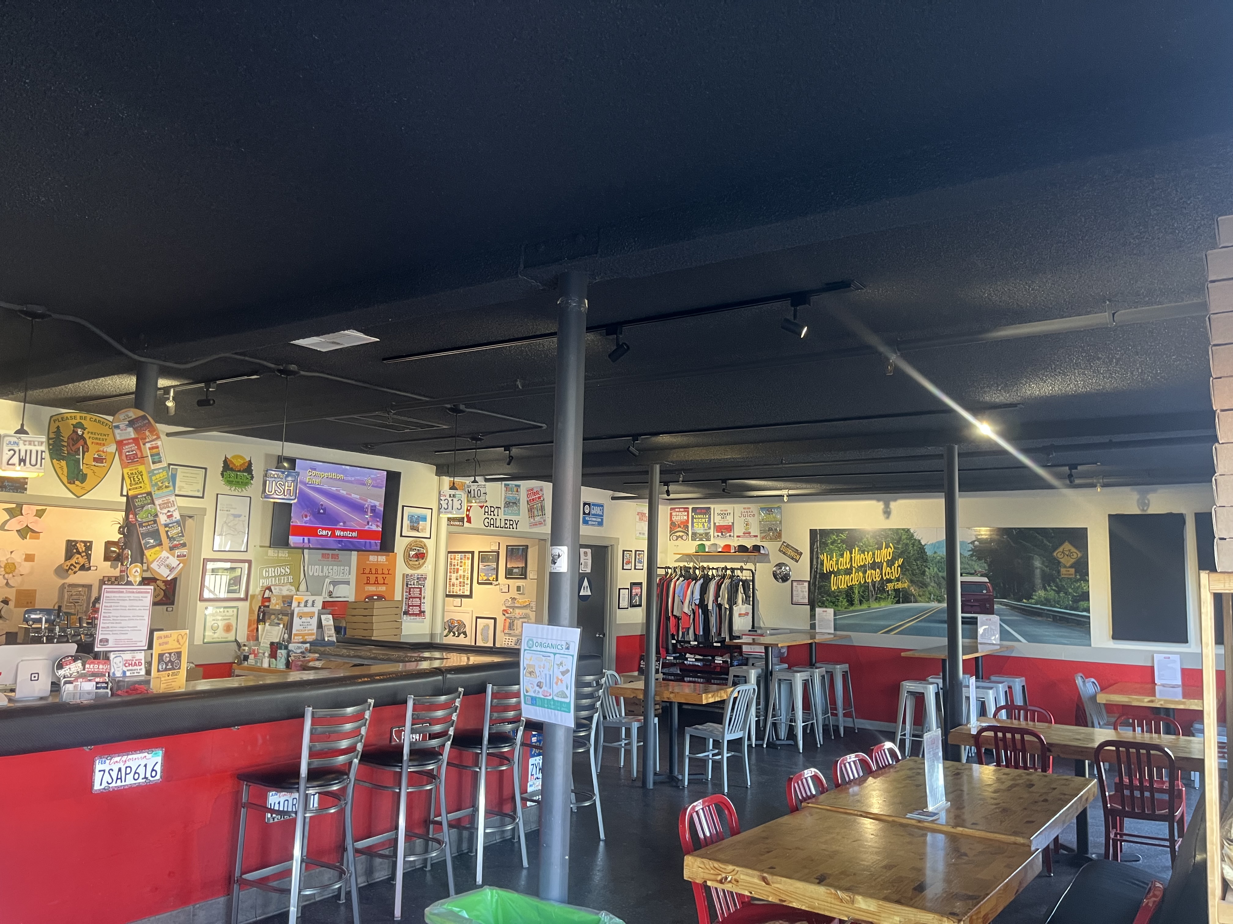 The bar and taproom inside Red Bus Brewing Company