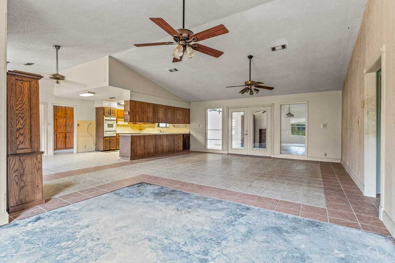 Kitchen and great room before renovation