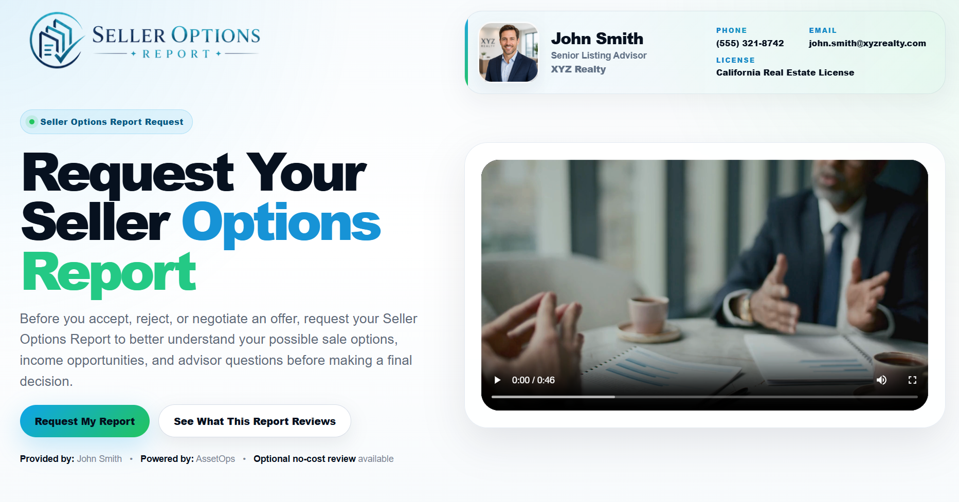 John Smith Seller Options Report demo page