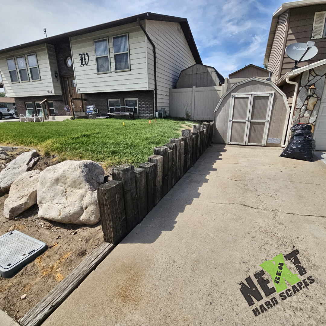 A side view showing the height difference between east and west properties, highlighting the need for a sturdy retaining structure.