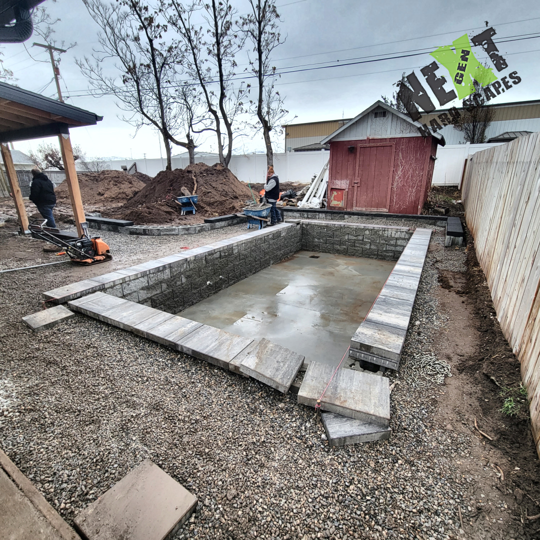 Top Plate Pavers are added to the swim spa dougout. Top Plate Pavers are added to the swim spa dougout.