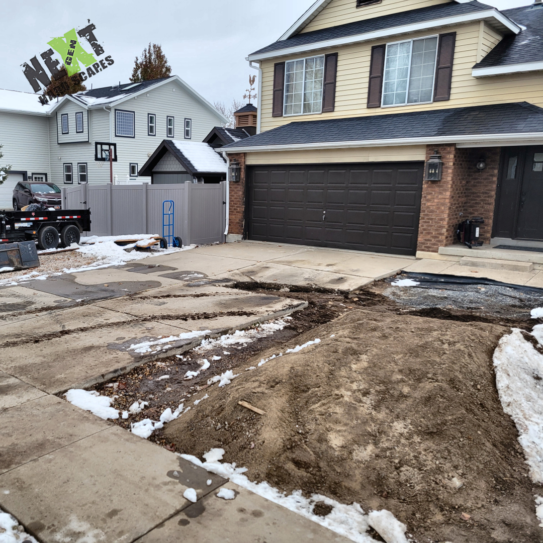 The original driveway needing to be demolished and replaced. this sits adjacent to the driveway on the far side of the yard. 