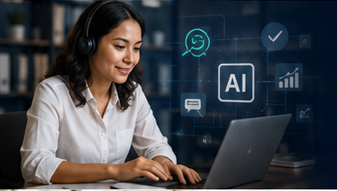 AI-empowered Executive Assistant working on a laptop