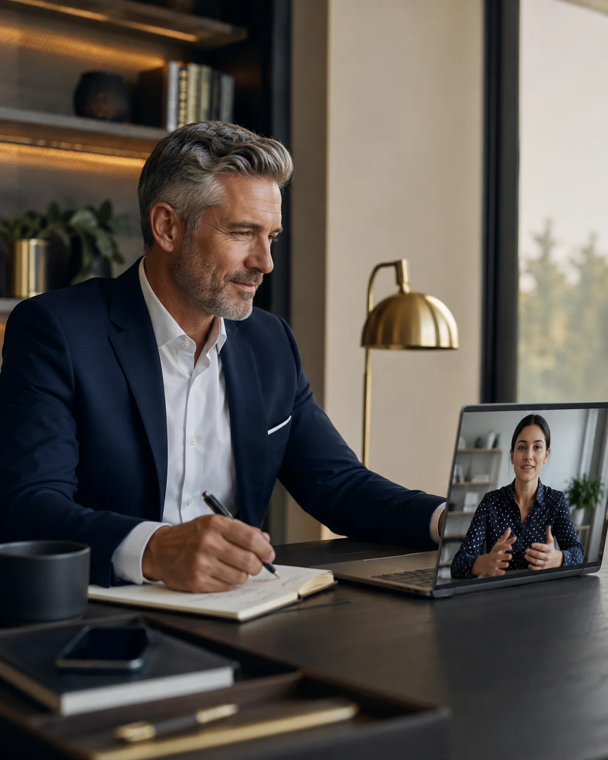 Executive and remote assistant collaborating during a video meeting