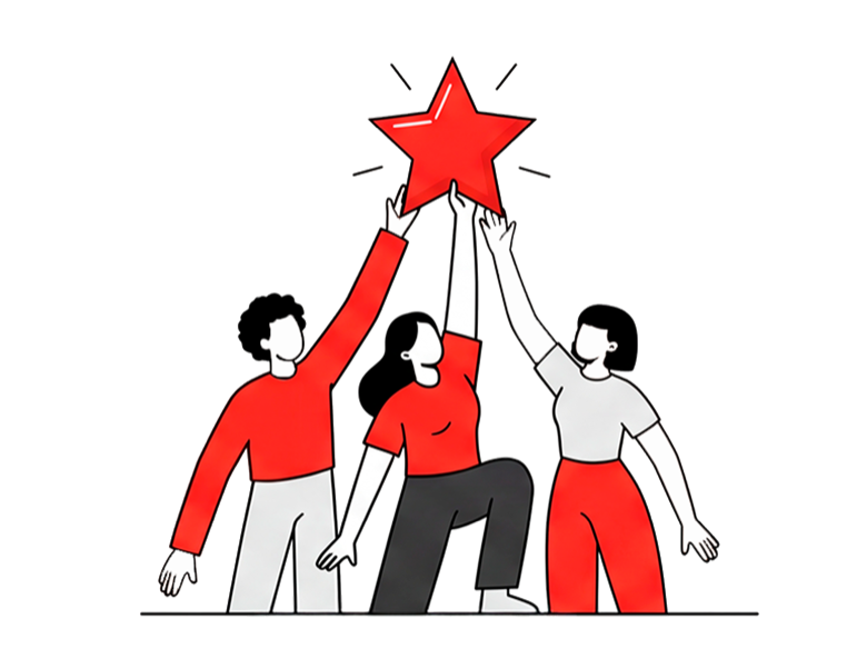 Personas celebrando una recomendación