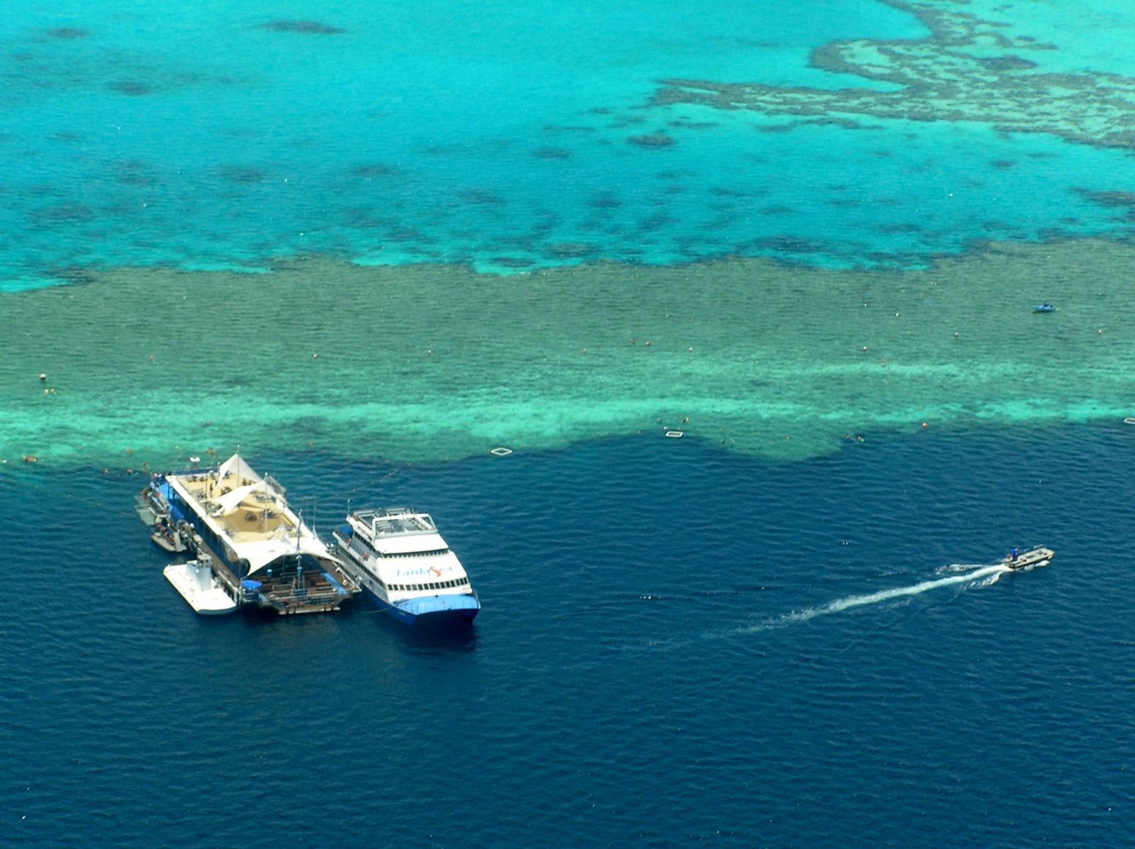 Boats moored at Green Island on the Great Barrier Reef