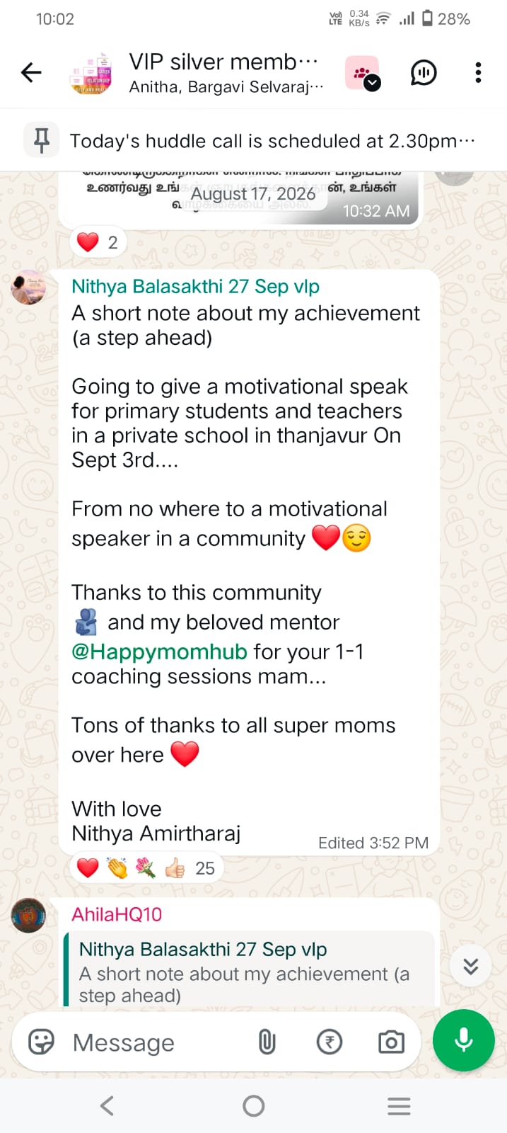 WhatsApp message from a mother, 15