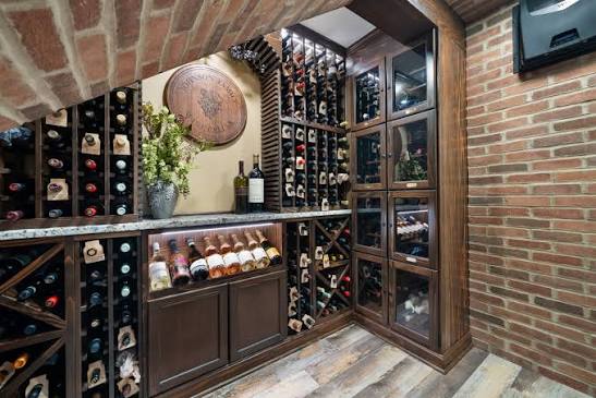 Wine wall and lounge basement remodel in Freehold, NJ