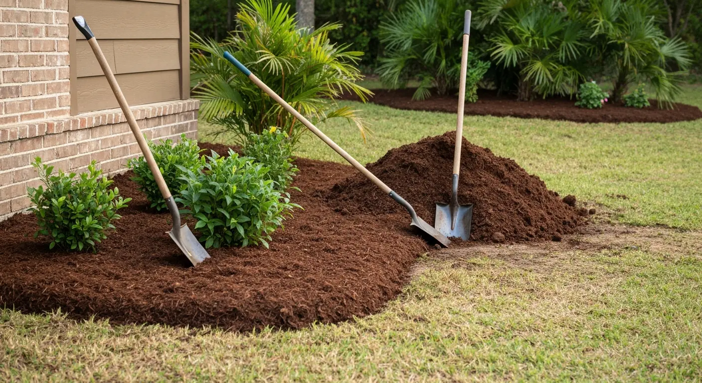 Fresh mulch bed installation