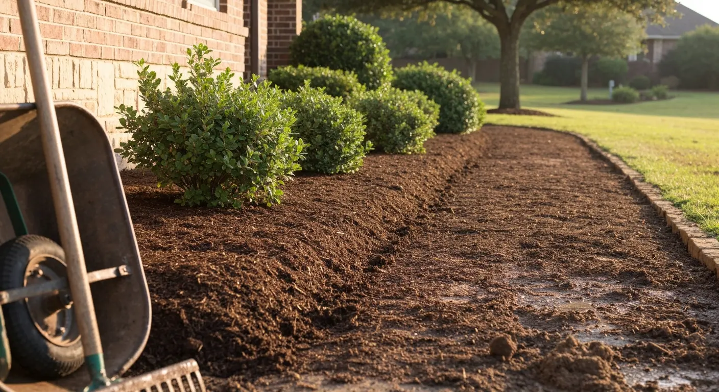 Mulch installation on landscaping beds