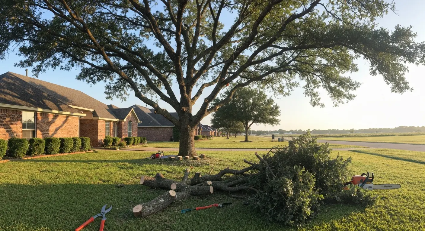 Residential tree trimming in Mont Belvieu
