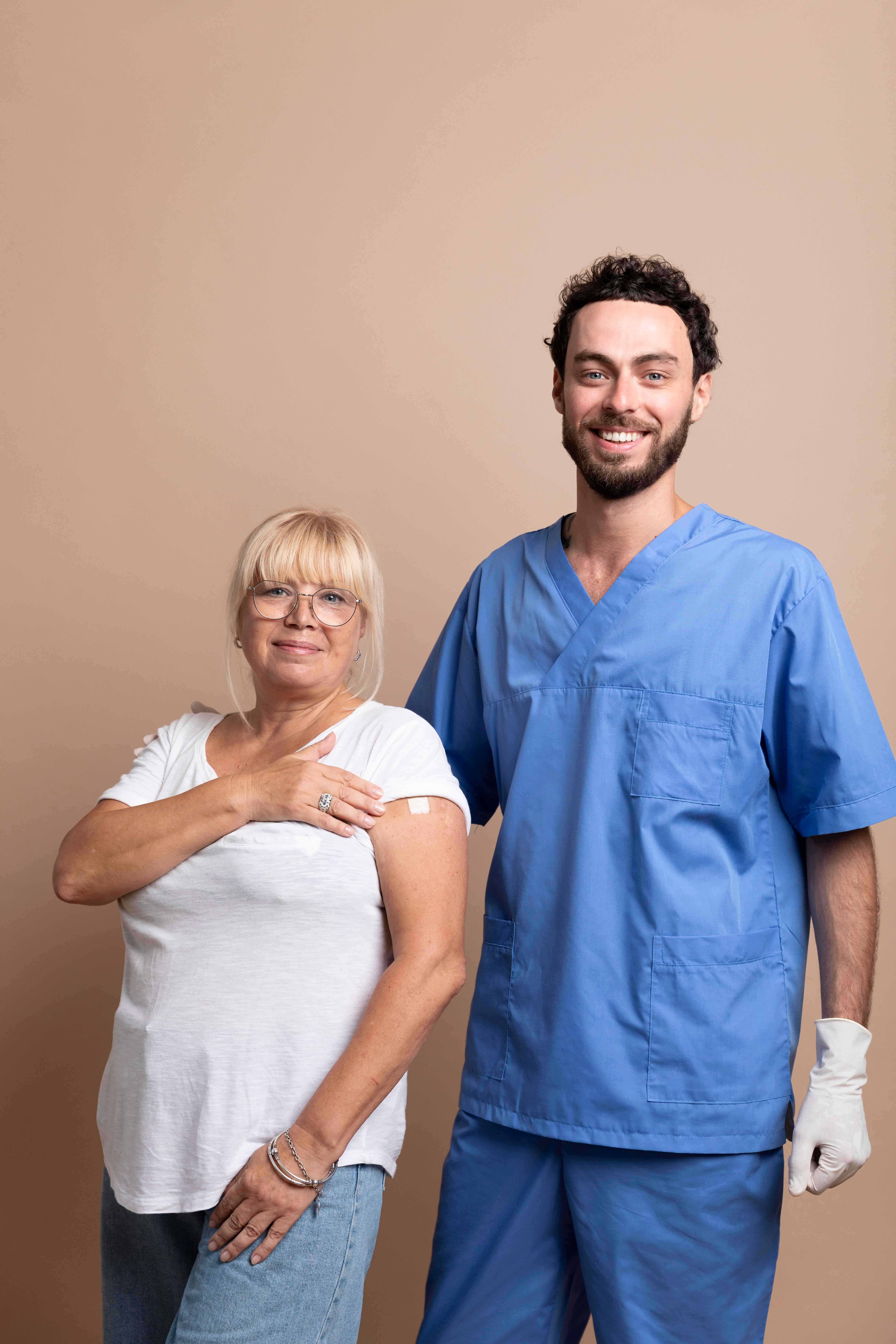 Close-up of a patient after receiving a vaccination, showing healthcare and medical care support.