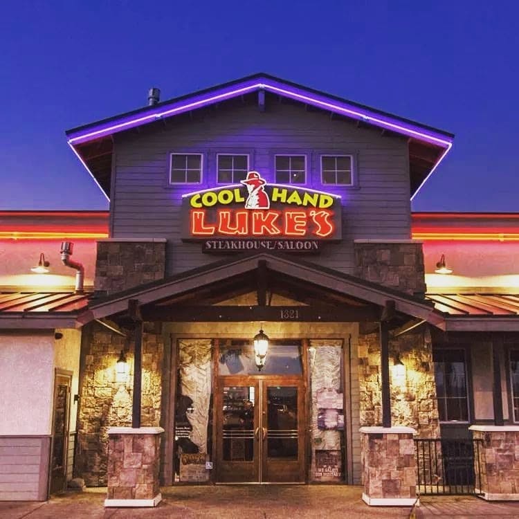 A Cool Hand Luke's restaurant at dusk