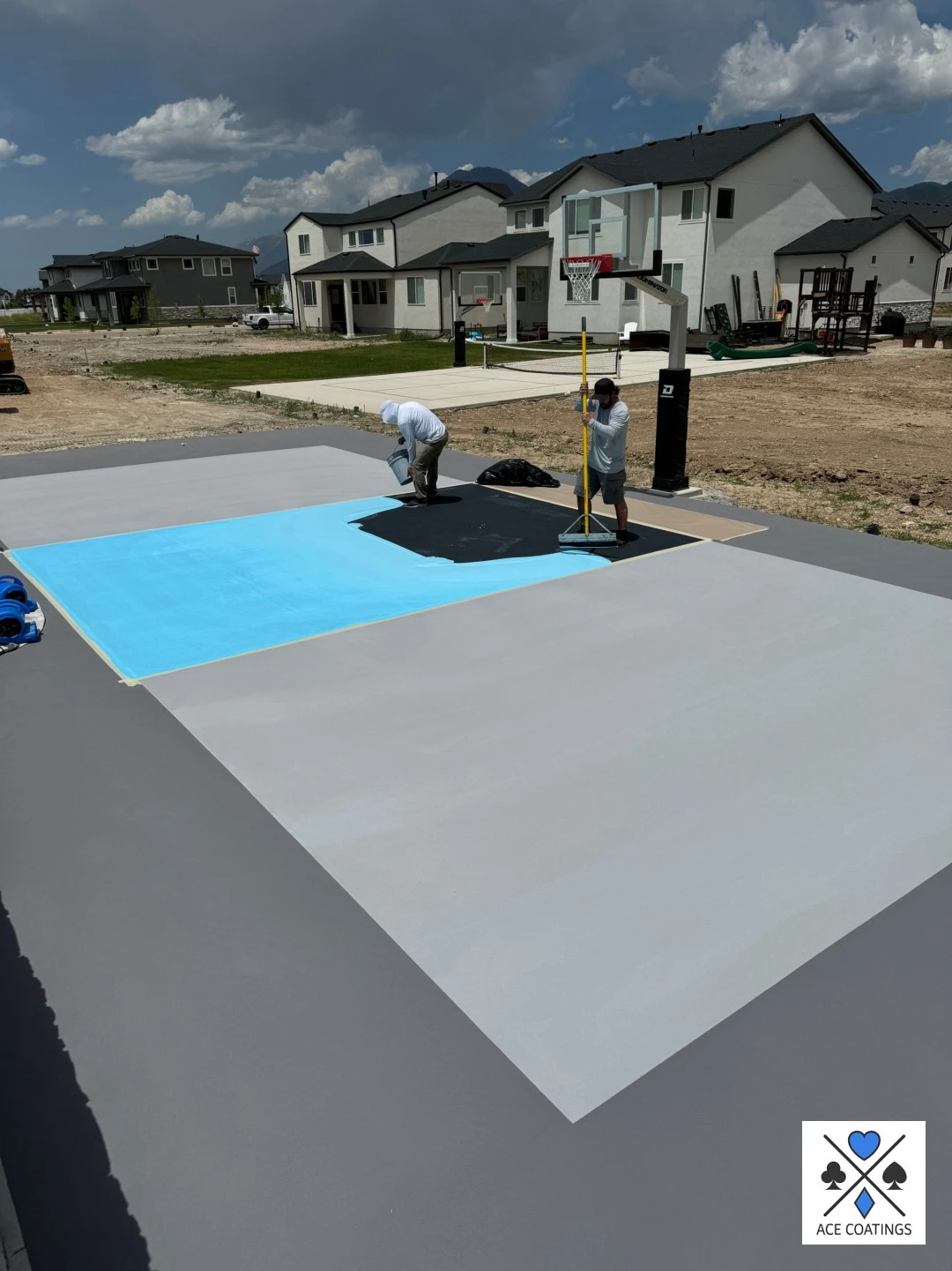 residential backyard concrete pickleball court