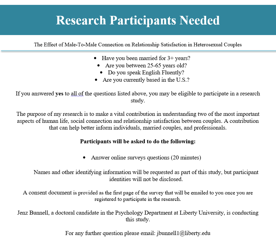 Research Participants Needed - The Effect of Male-To-Male Connection on Relationship Satisfaction in Heterosexual Couples