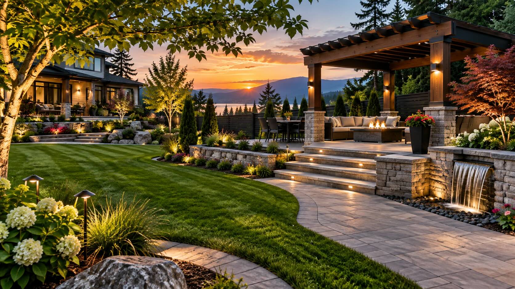 Completed landscaping and hardscaping project in Sonoma County