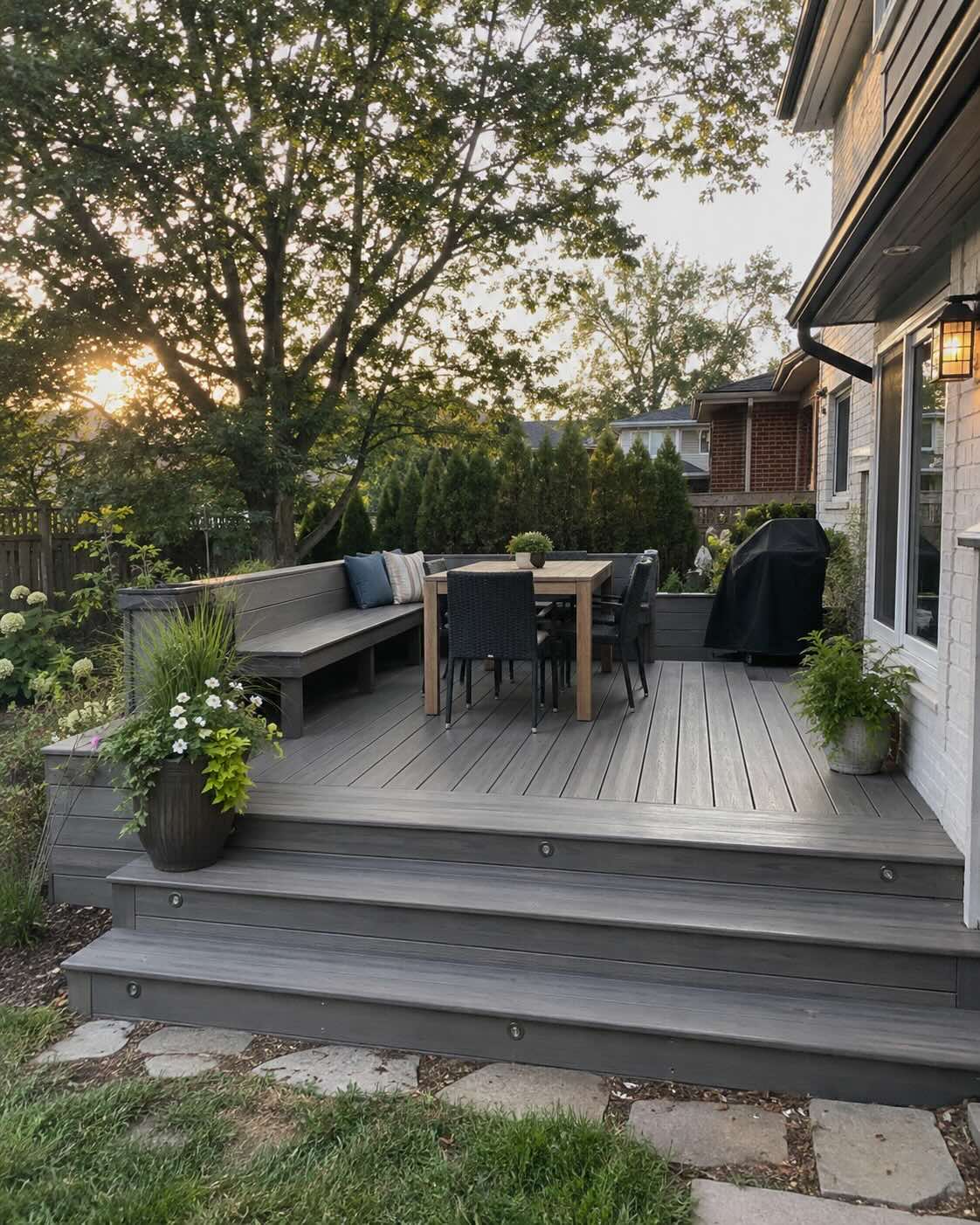 Wooden deck patio with a sitting area, Sonoma County