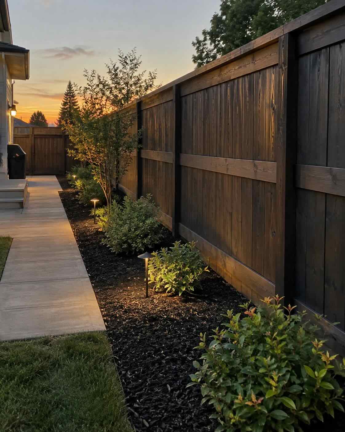Wooden fence with light features, Sonoma County