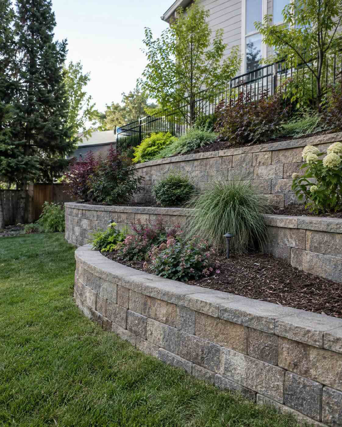 Retaining wall with integrated plant design in Sonoma County AHA Landscaping