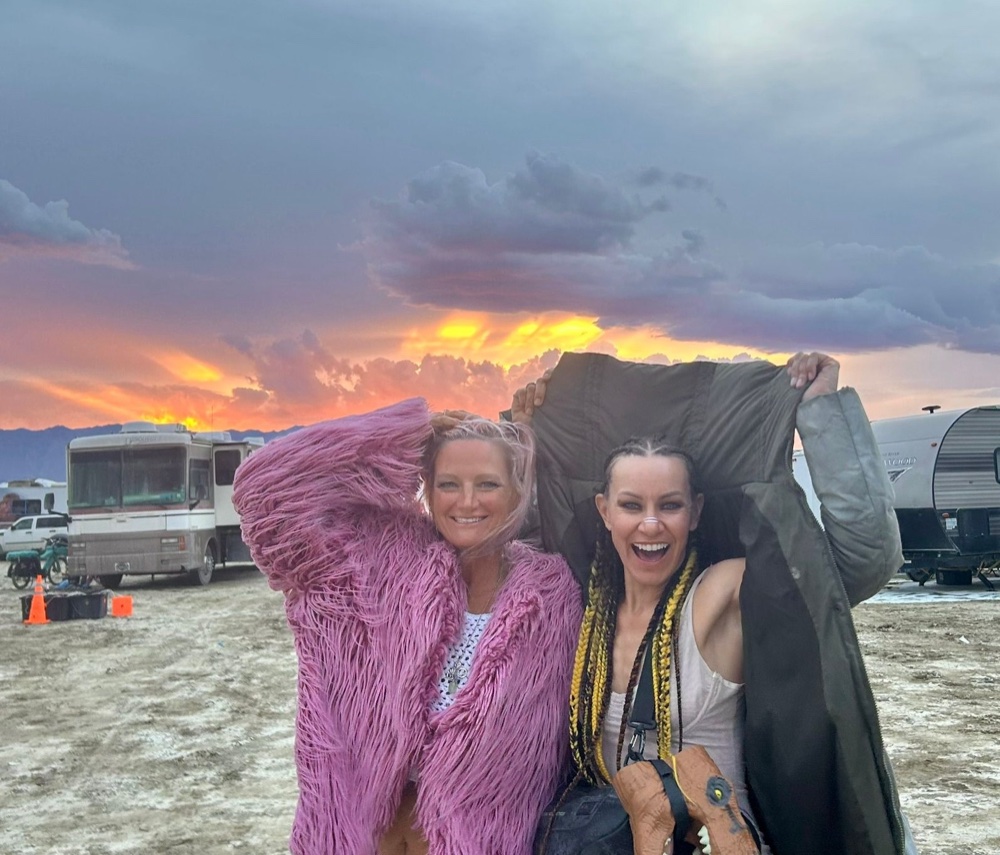 Christie at Burning Man at sunset