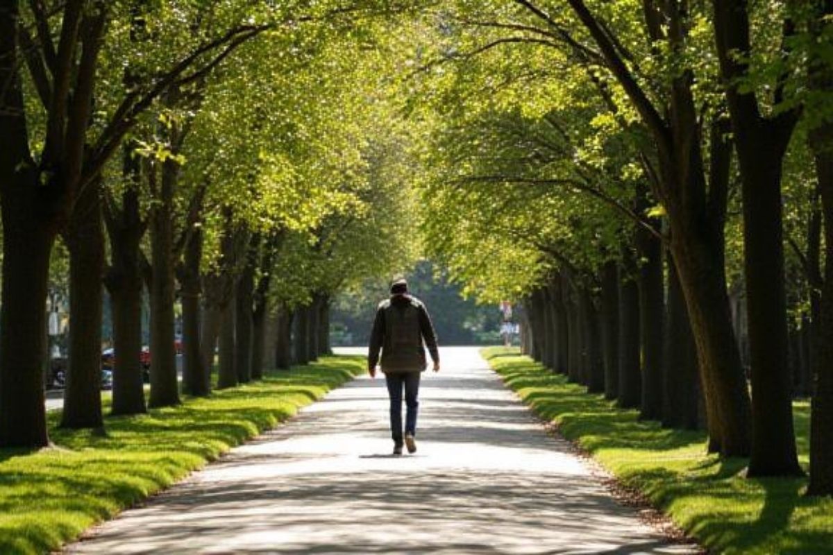 A person walking alone along a quiet path in natural light.