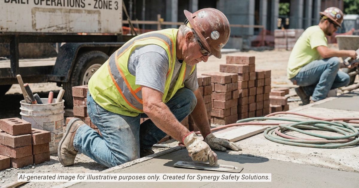 Construction worker carrying out a routine site task, representing familiarity and reduced vigilance in long-running work environments
