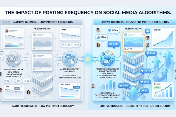 How social media posting frequency affects algorithm reach, engagement, and brand visibility