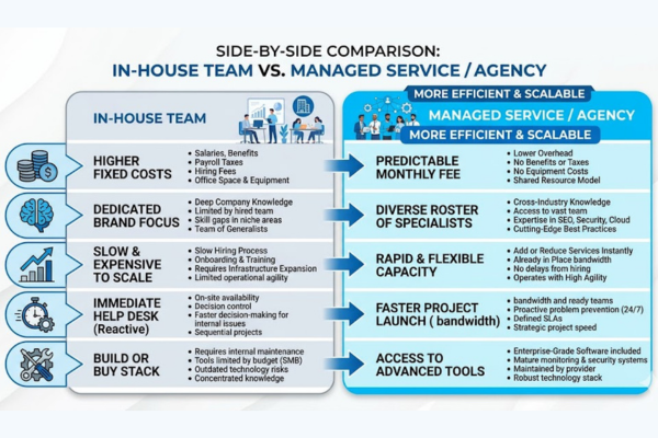 outsourced social media content creation vs in house team cost comparison scalability expertise chart